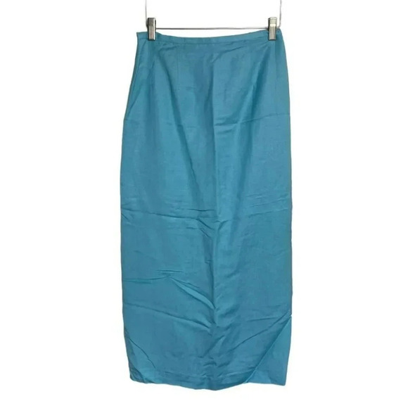 Coldwater‎ Creek 6P turquoise blue short sleeve linen blend embroidered skirt - Picture 5 of 10